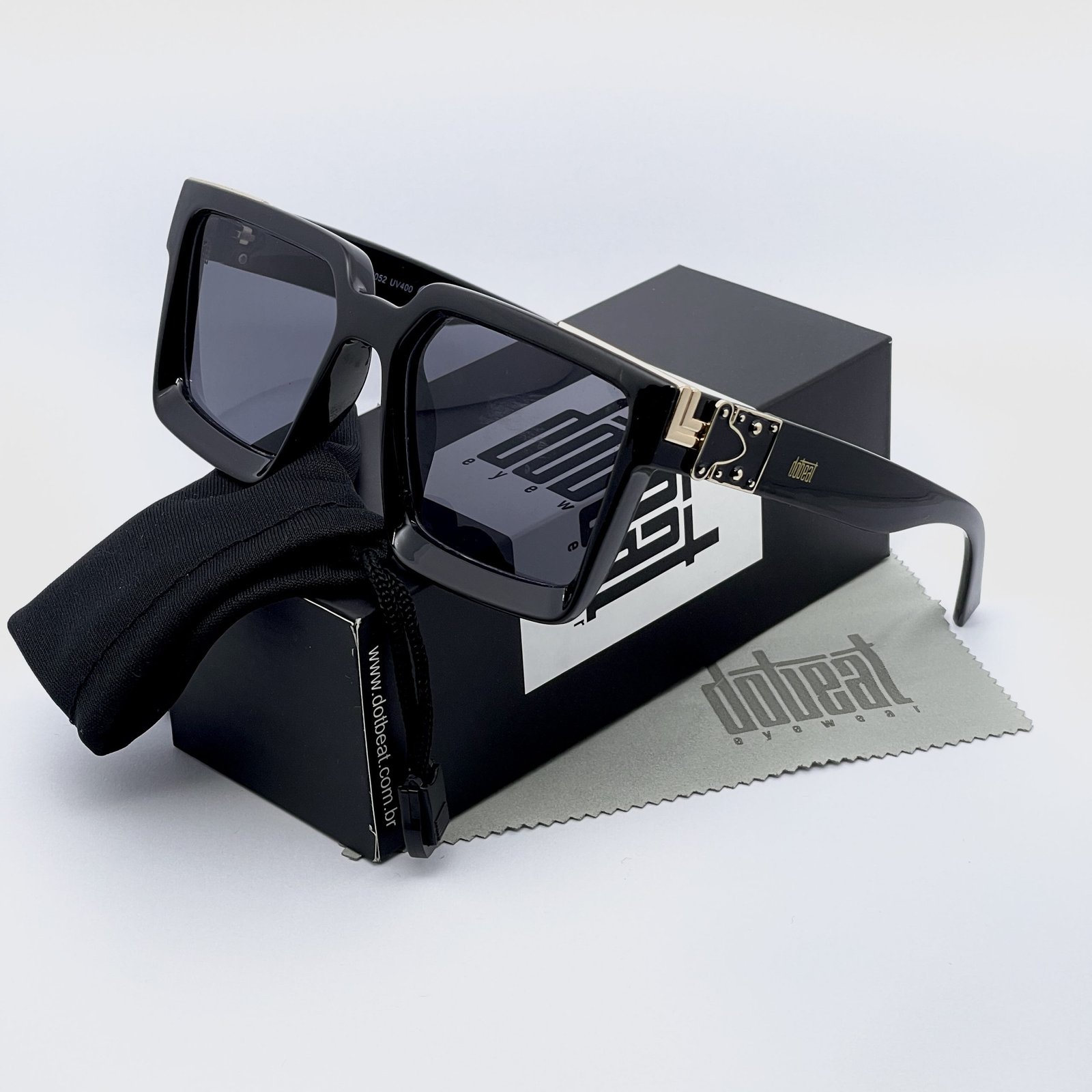 Óculos de Sol Dot Beat Dubai Unissex Quadrado Preto e Dourado - Image 5