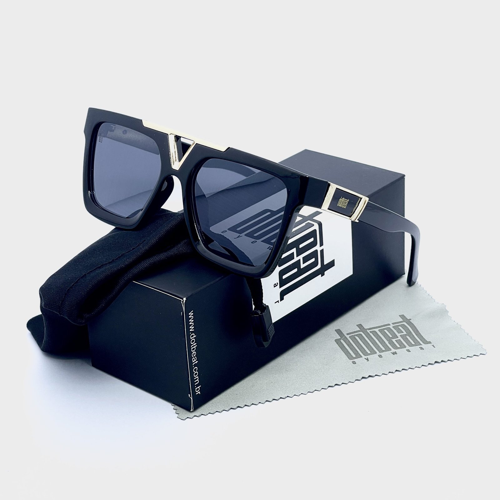 Óculos de Sol Dot Beat Mascate Unissex Quadrado Máscara Preto e Dourado - Image 5