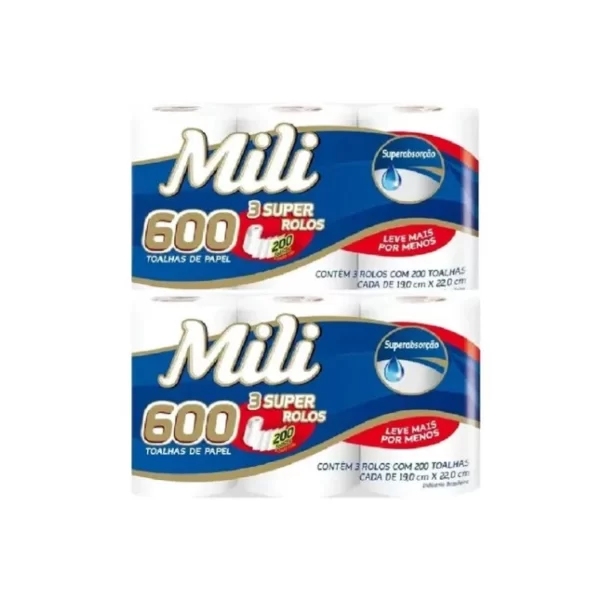 Toalhas de papel, composto por 3 rolos de 200 folhas cada (total de 600 folhas). - Imagem 7