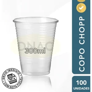Copo De Plástico Descartável 300ml Para Água Chopp 100un