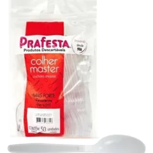 50 Un Colher Descartável Refeição Master Branca Prafesta