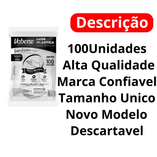 Luvas Plástica Descartável Vabene -100 Unidades - Imagem 4