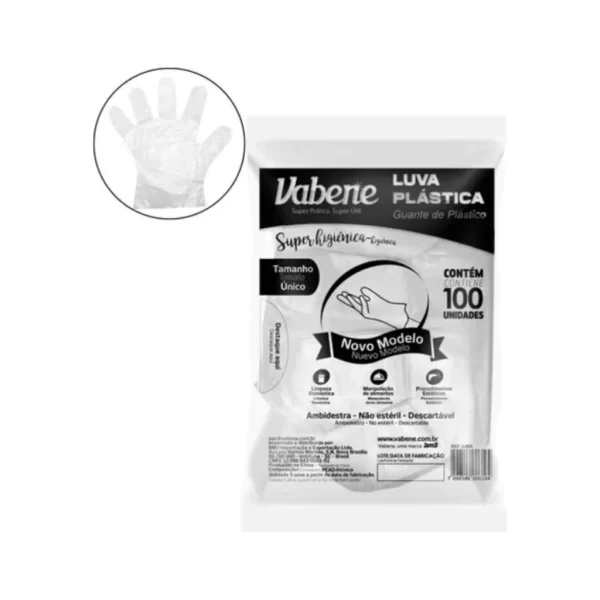 Luva Plástica Descartável Higiene Proteção C/100