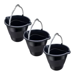 Kit 3 Baldes Para Limpeza Bico Duplo Preto 10 Litros C/ Alça