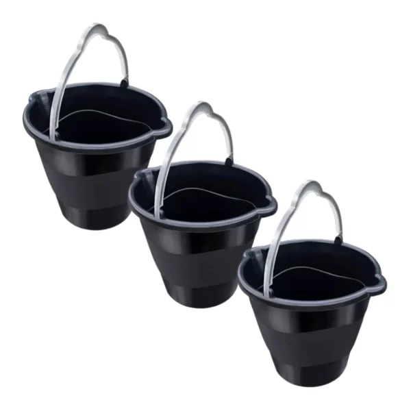Kit 3 Baldes Para Limpeza Bico Duplo Preto 10 Litros C/ Alça