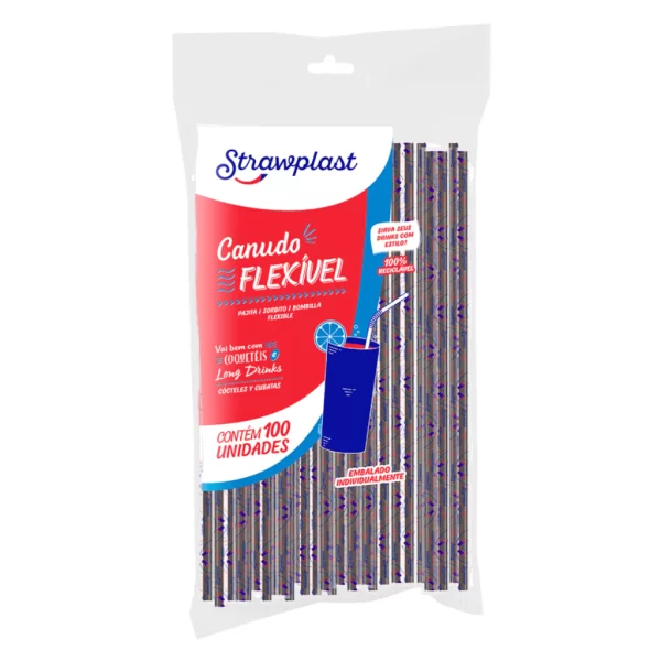 Canudo Drink Caipirinha Flexivel strawplast - 100 Unidades