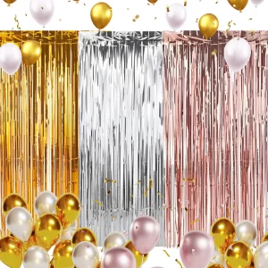 Kit 3 Cortinas Metalizada Fitas Para Eventos Festa Decoração