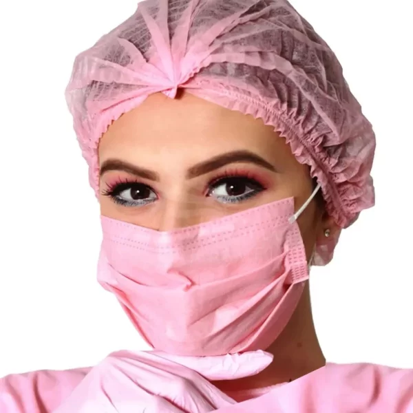 Kit Estética 100 Toucas Tnt Rosa 100 Mascara de proteção Rosa e 100 Luvas Nitrílicas Rosa - Imagem 8