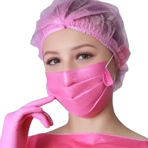 Kit Estética 100 Toucas Tnt Rosa 100 Mascara de proteção Rosa e 100 Luvas Nitrílicas Rosa