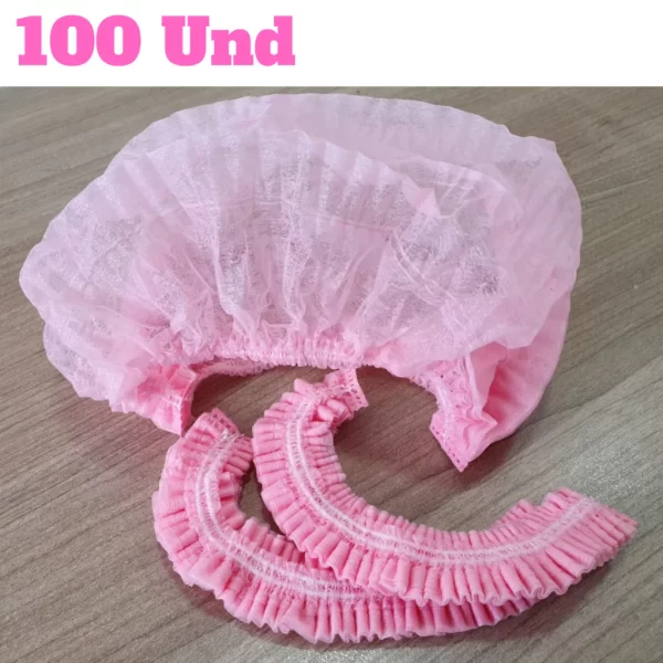 Kit Estética 100 Toucas Tnt Rosa 100 Mascara de proteção Rosa e 100 Luvas Nitrílicas Rosa - Imagem 2