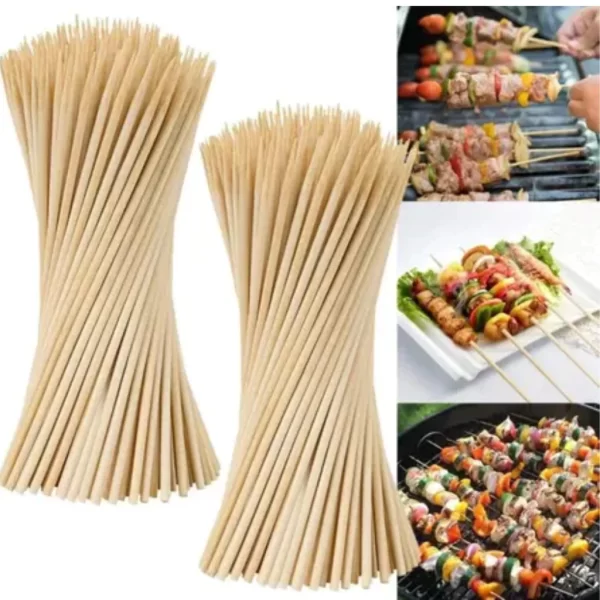 100u Espetinho De Madeira Bambu Para Churrasco E Petiscos - Imagem 5